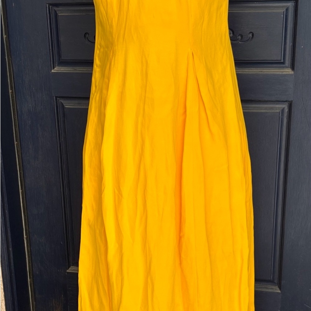 Anthropologie OB Sleeveless Linen Maxi Dress Jaune M yellow pockets not sheer - Picture 14 of 14